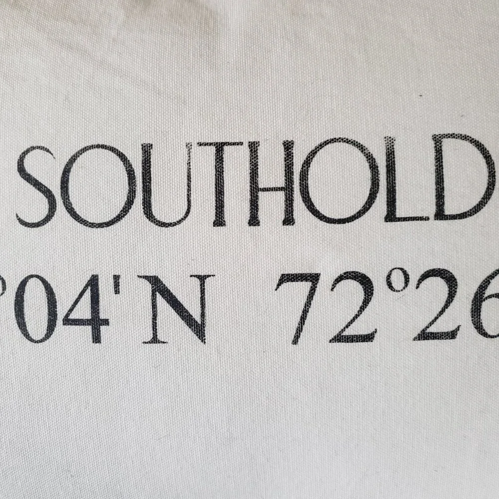 Southold LI Nautical Map Coordinates White Cotton Canvas Down Pillow Beach House